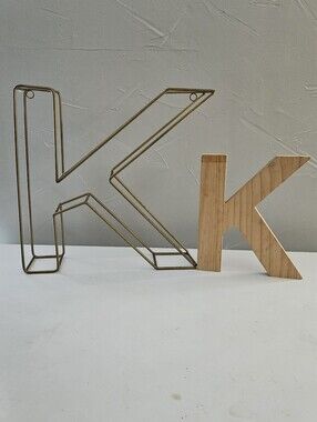 Boho Geometric Gold Wire Monogram Letter K Wood Letter K Initial